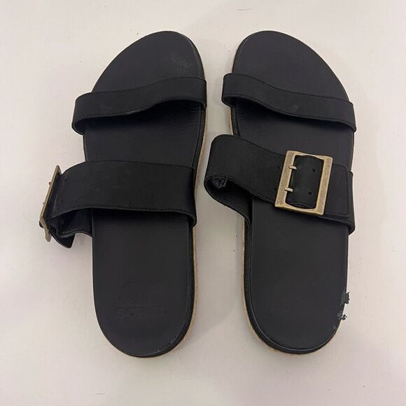 Sorel Black Leather Roaming Platform Slide Sandals - Picture 5 of 10